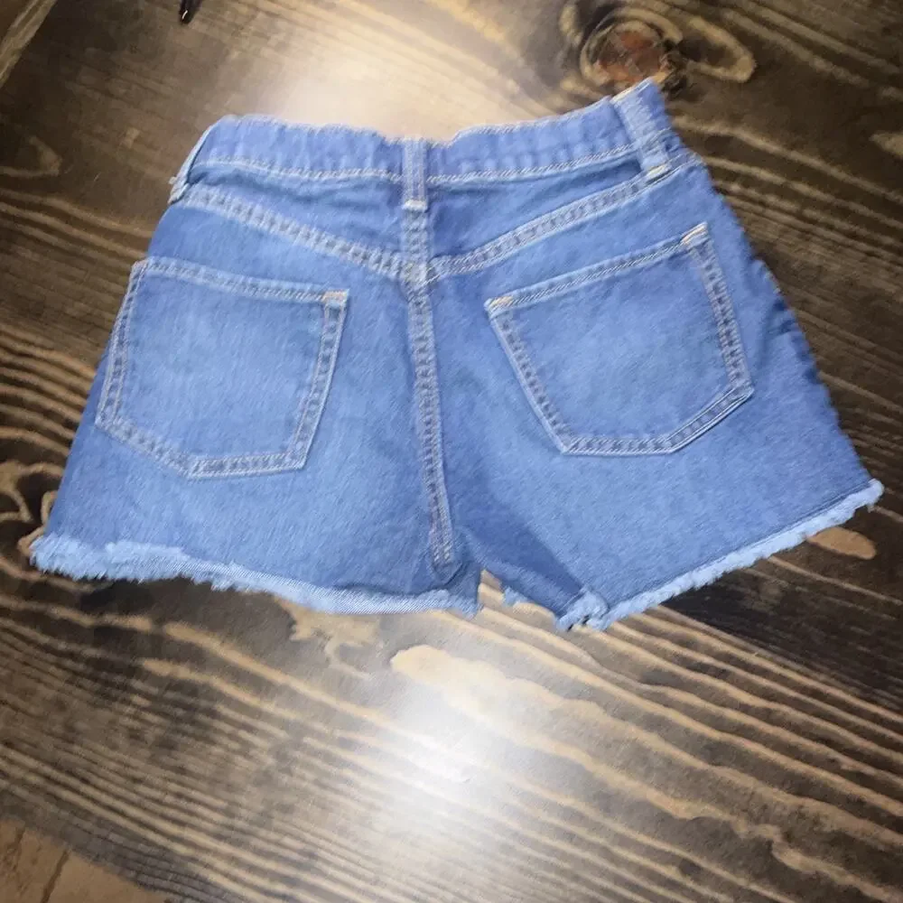 Old Navy Girls Blue Denim Cut-Off Shorts Size 12 Adjustable Waist Pockets